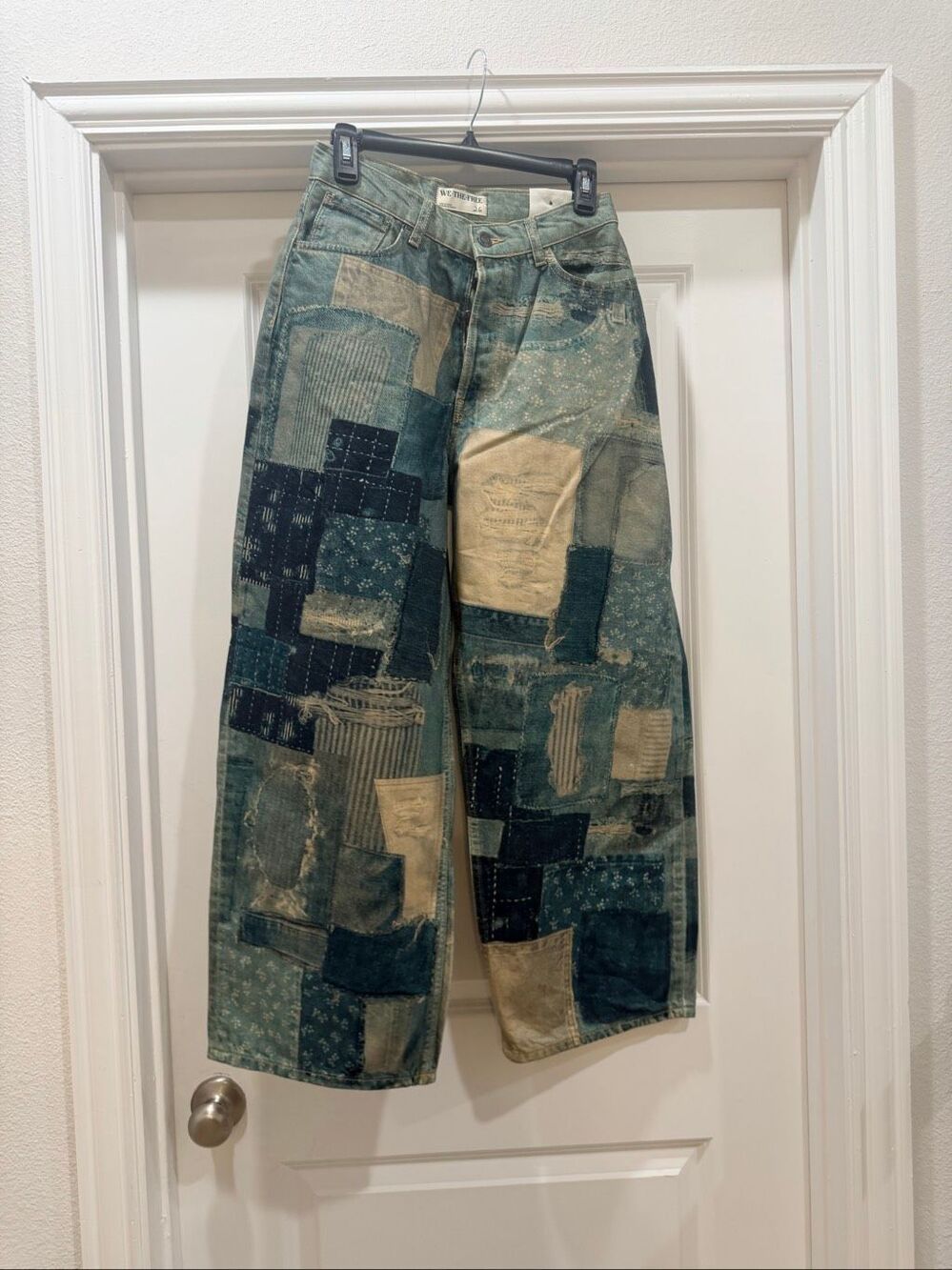 We The Free Size 26 Illusions Patchwork Denim Wide Leg Jeans Boho Jeans